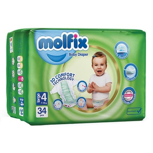 قیمت خرید پوشک مولفیکس سایز 4 بسته 34 عددی با فروش عمده